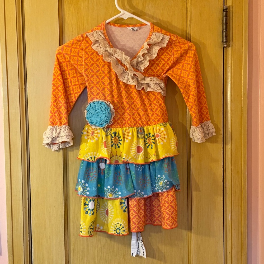 tutu & lulu mixed print dress orange size 7-8